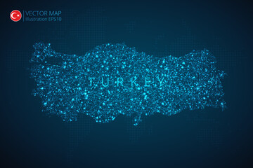 Map of Turkey modern design with abstract digital technology mesh polygonal shapes on dark blue background. Vector Illustration Eps 10.