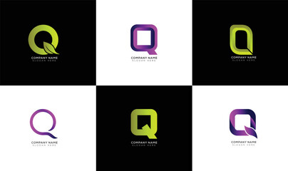 Modern minimal q logo collection with black and white.