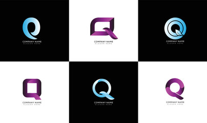 Modern minimal q logo collection with black and white.