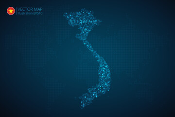 Map of Vietnam modern design with abstract digital technology mesh polygonal shapes on dark blue background. Vector Illustration Eps 10.