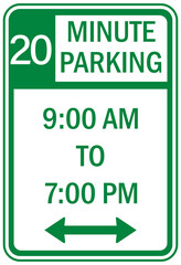 Limited parking sign 20 twenty minutes