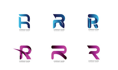 Modern minimal letter r logo collection with black and white background