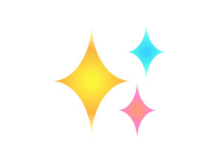 Glittering flashes of sparkles, yellow stars icon on transparent background