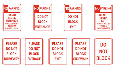 Do not block exit entrance sidewalk driveway sign set