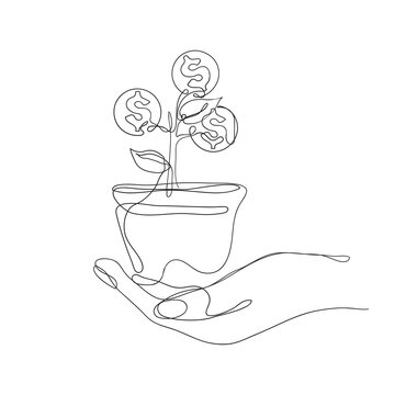 continuous line drawing money plant illustration vector