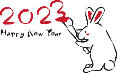 習字をする兎　筆文字　筆イラスト　2023　HappyNewYear