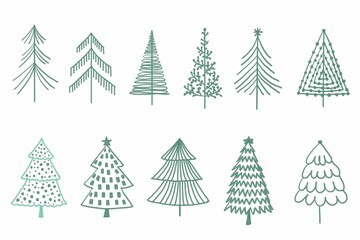 Christmas tree pine line drawing illustrations