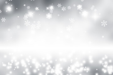 White snowflake blurred on gray defocused background, Luxury christmas shine wallaper.
