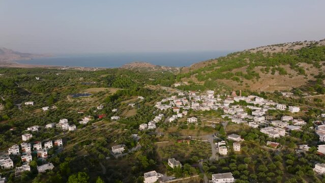 High angle view over Pilonas village in Rhodes, Greece