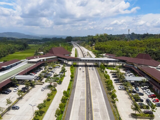 Aerial view of rest area of Pendopo 456 Salatiga. Semarang, Indonesia - October 2022.