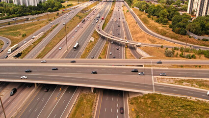 Highway for high speed commute and road traffic avoidance. Cars transportation junction...