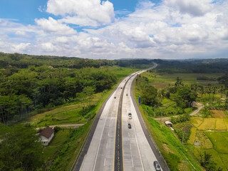 Aerial view of Salatiga highway between the fields of Central Java.