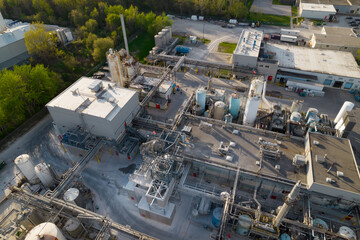 Industrial plant area. Manufacturing facility for chemicals, development and manufacturing of...