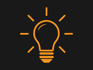 Light bulb Orange line icon vector, Idea sign, solution, thinking concept. Lighting Electric lamp. Electricity shine. isolated on Dark grey background