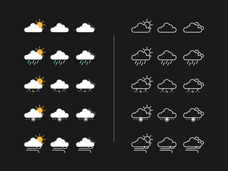 Modern Weather Icons Set Vector on Black Background