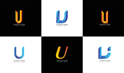 Minimal letter u logo collection with black and white background