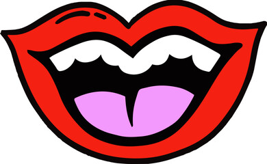 Female red lips design. Beauty woman symbol. Pop art illustration vector.