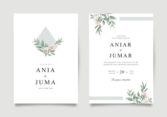 Minimalist wedding invitation with flowers and leaves
