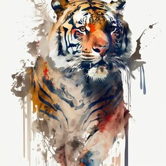 Watercolor Tiger with Splatters and Dripping Paint | Created Using Midjourney and Photoshop