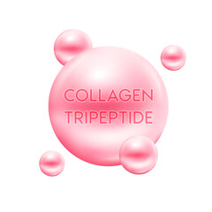 Collagen tripeptide. Vitamins skincare beauty. Main protein created connective tissues, cartilages, bones, nails, skin and hair. Medical and science concept. Vector EPS10.