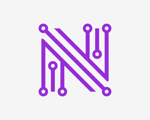 Letter N Circuit Electronic Technology Digital Computer System Future Modern Vector Logo Design