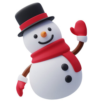3d Cute Snowman, Merry Christmas Snowman or New Year greeting 