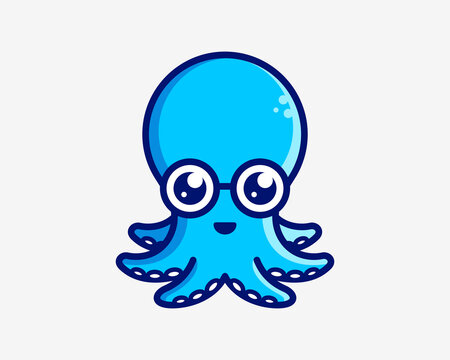 Mascot Cute Octopus Tentacle Cephalopod Squid Cartoon Character Childish Illustration Vector