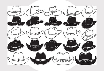 Cowboy Hat SVG Bundle, Hat Svg, Cap Svg, Western Hat Svg, Cowboy Cap Svg, Western Style Hat Svg, Cowgirl Hat Svg,
