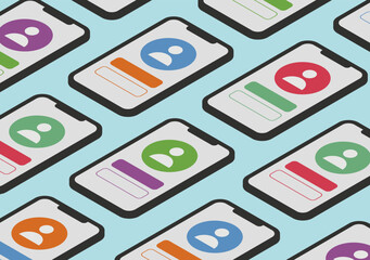 background with phones in isometry