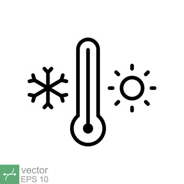 Weather temperature thermometer icon. Outline style sign for web and app. Thermometer with cold and hot symbol. Thin line vector illustration isolated on white background. EPS 10.