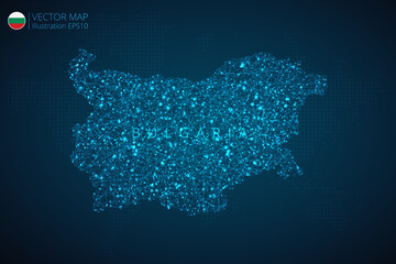 Map of Bulgaria modern design with abstract digital technology mesh polygonal shapes on dark blue background. Vector Illustration Eps 10.