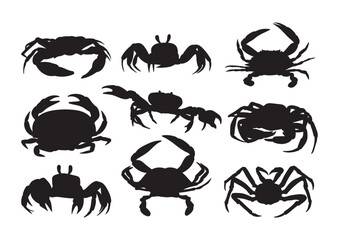 Crab set, stencil templates, symbols for packaging design, cutting, printing © Elenapro