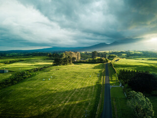 Road through farm Sunset 