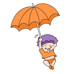 Boy holding an umbrella color illustration.