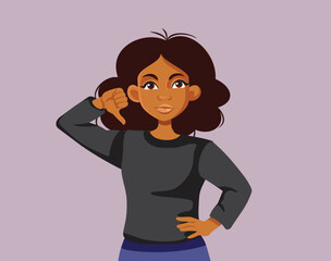 Unhappy Woman Holding Thumbs Down Vector Cartoon Illustration. Stressed discontent girl feeling irritated and enraged
