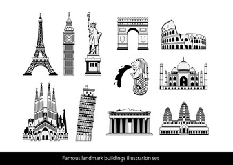 Obraz premium World famous buildings vector illustration set ( world heritage ) | Statue of liberty, Eiffel tower, Sagrada Familia etc