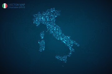 Map of Italy modern design with abstract digital technology mesh polygonal shapes on dark blue background. Vector Illustration Eps 10.