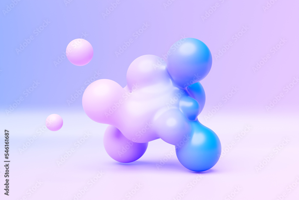 Poster 3d illustration of a transparent metaball with a huge number of parts on a pink background. digital 
