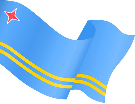 Aruba flag flying on white background