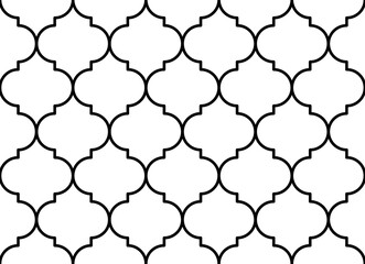 Quatrefoil Moroccan style repeating pattern in black color outline, PNG transparent background