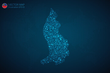 Map of Liechtenstein modern design with abstract digital technology mesh polygonal shapes on dark blue background. Vector Illustration Eps 10.