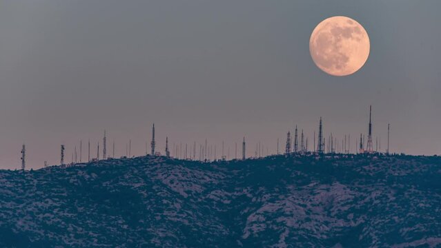 Moon Rising over the Ymittos Mountain 
