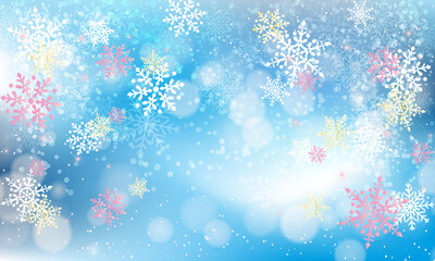 華やかな冬の背景　クリスマス　雪の結晶のデザイン　イラスト素材　Winter Background with snow