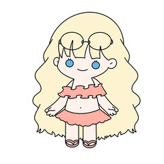 Summer girl pose for a photo color illustration