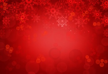 Christmas bokeh red background with snowflakes