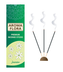 Traditional Incense Stick Box Design with Burning Incense Smoke - obrazy, fototapety, plakaty