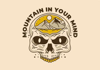 Vintage art illustration of skull and mountain