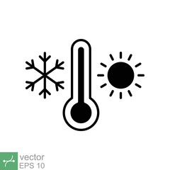 Weather temperature thermometer icon. Simple solid style sign for web and app. Thermometer with cold and hot symbol. Glyph vector illustration isolated on white background. EPS 10.