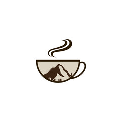 vector illustration of a coffee cup and a mountain for an icon, symbol or logo. suitable for coffee shop logos or cafes and other coffee places. coffee cup icon