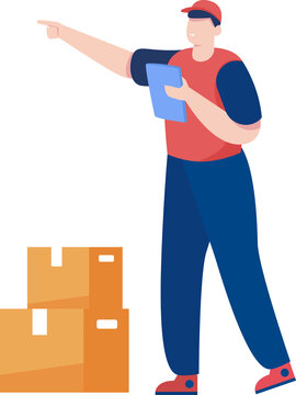 Warehouse worker or delivery man working with sorting boxes. PNG illustration